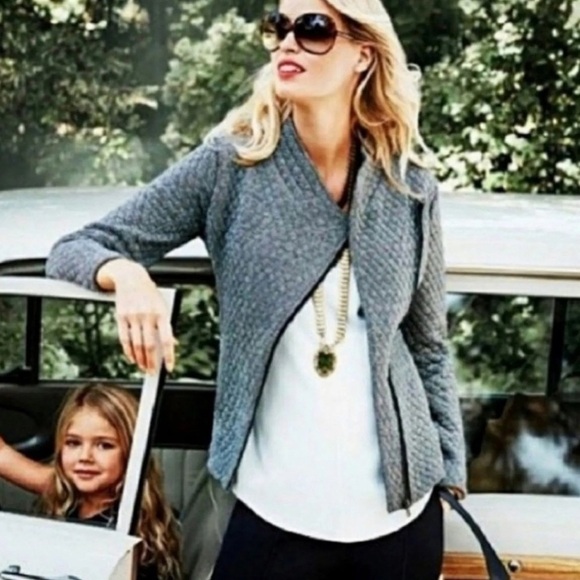 CAbi Jackets & Blazers - CAbi #3025 Moto Jacket Quilted Herringbone Gray Women’s Size S Cotton